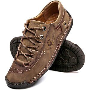 Alcubieree Men Brown Leather Casual Fashion Loafer Driving Rubber Sole Sneakers